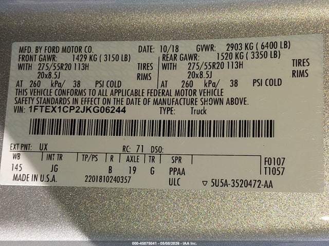 1FTEX1CP2JKG06244 Ford F-150 Xl