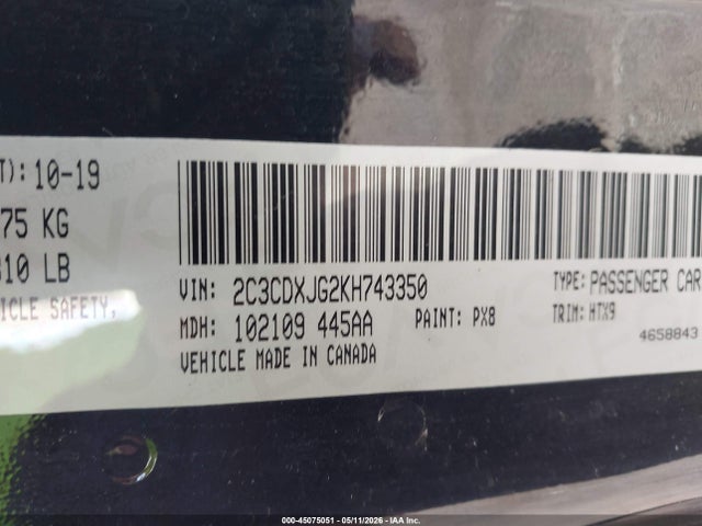 Aukcja sprzedaży 2019 Dodge Charger Sxt Awd, vin: 2C3CDXJG2KH743350, numer aukcji: 45075051