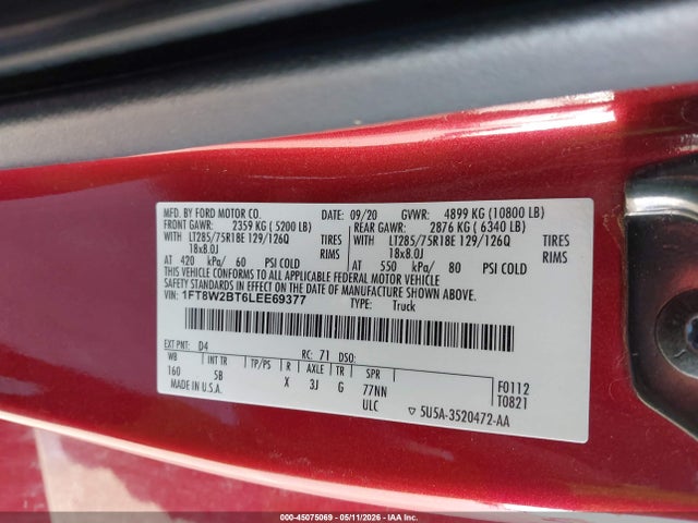 1FT8W2BT6LEE69377 Ford F-250 Lariat