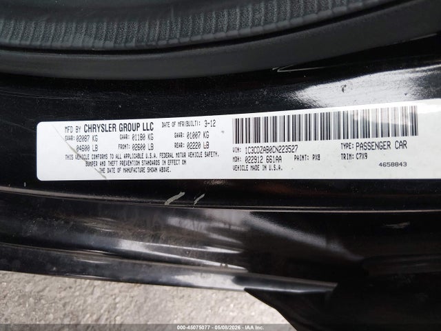 45075077 :رقم المزاد ، 1C3CDZAB0CN223527 vin ، 2012 Dodge Avenger Se مزاد بيع