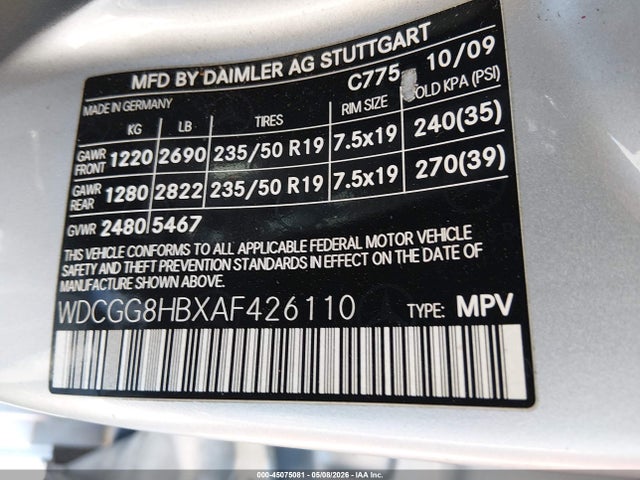 45075081 :رقم المزاد ، WDCGG8HBXAF426110 vin ، 2010 Mercedes-benz Glk 350 4matic مزاد بيع