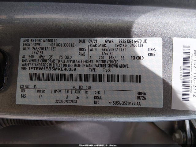 1FTEW1EB5MKE48359 Ford F-150 Xl