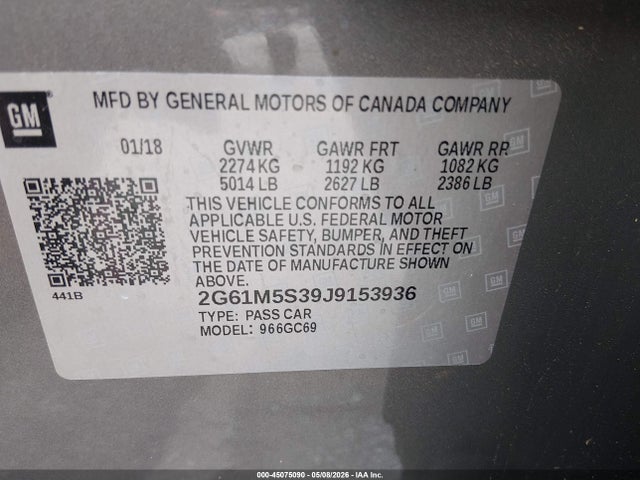 45075090 :رقم المزاد ، 2G61M5S39J9153936 vin ، 2018 Cadillac Xts Luxury مزاد بيع