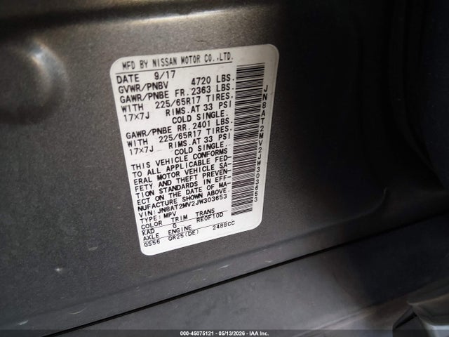 2018 Nissan Rogue S მანქანა იყიდება აუქციონზე, vin: JN8AT2MV2JW303653, აუქციონის ნომერი: 45075121