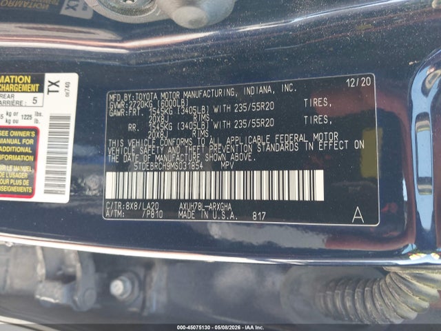 Продажа на аукционе авто 2021 Toyota Highlander Hybrid Platinum, vin: 5TDEBRCH9MS031854, номер лота: 45075130
