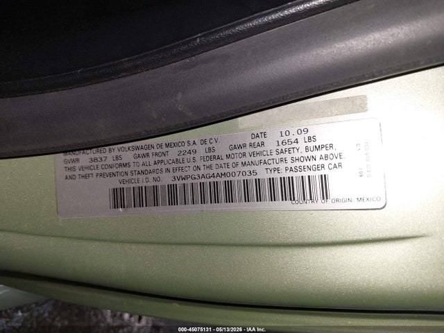 Продаж на аукціоні авто 2010 Volkswagen New Beetle 2.5l, vin: 3VWPG3AG4AM007035, номер лоту: 45075131
