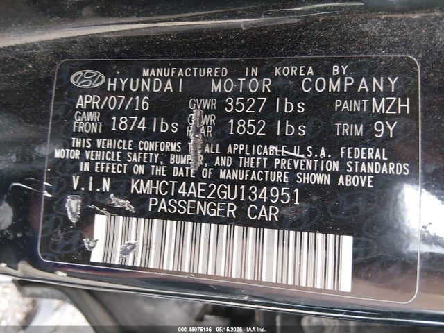 Продаж на аукціоні авто 2016 Hyundai Accent Se, vin: KMHCT4AE2GU134951, номер лоту: 45075136