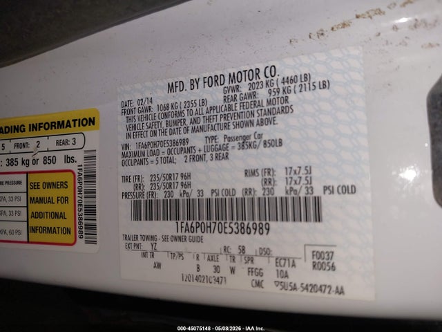 Aukcja sprzedaży 2014 Ford Fusion Se, vin: 1FA6P0H70E5386989, numer aukcji: 45075148