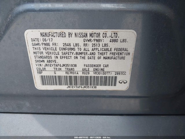 Aukcja sprzedaży 2018 Infiniti Q50 3.0t Luxe, vin: JN1EV7AP4JM351938, numer aukcji: 45075152