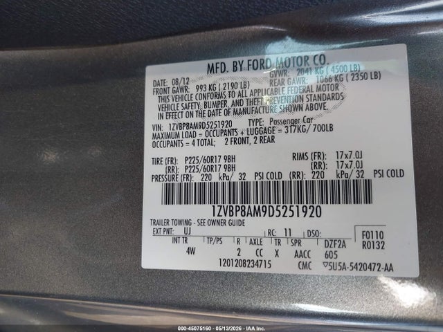 Продажа на аукционе авто 2013 Ford Mustang V6 Premium, vin: 1ZVBP8AM9D5251920, номер лота: 45075160