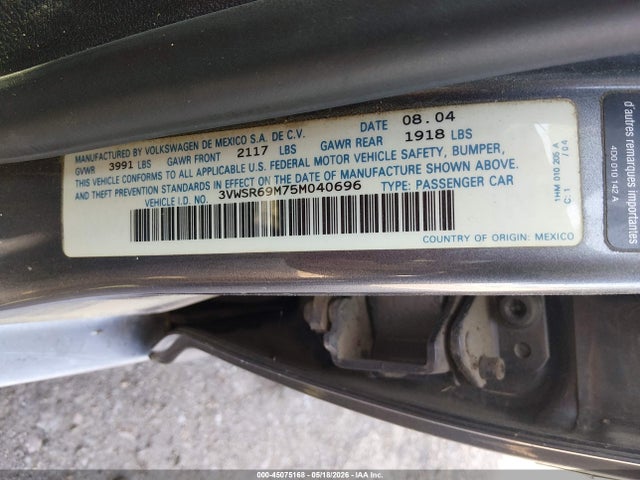 45075168 :رقم المزاد ، 3VWSR69M75M040696 vin ، 2005 Volkswagen Jetta Gls Tdi مزاد بيع