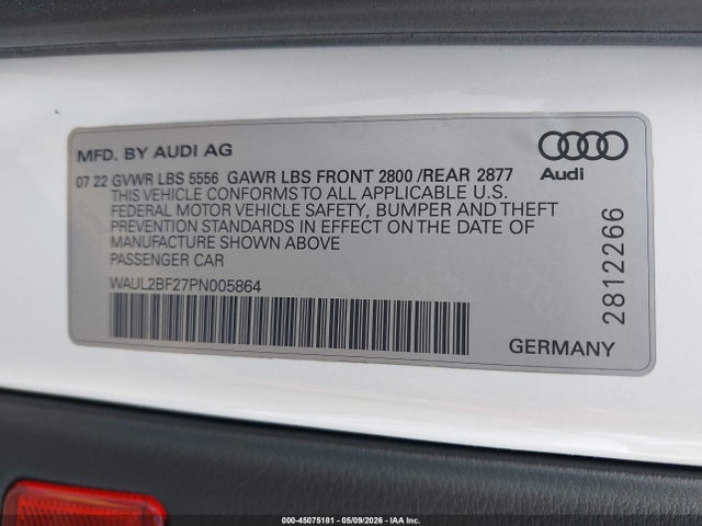 Продаж на аукціоні авто 2023 Audi A6 Premium Plus 55 Tfsi Quattro S Tronic, vin: WAUL2BF27PN005864, номер лоту: 45075181