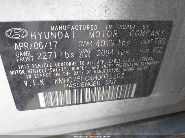 Продажа на аукционе авто 2017 Hyundai Ioniq Hybrid Sel, vin: KMHC75LC4HU035202, номер лота: 45075180