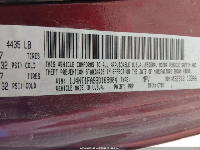 Продаж на аукціоні авто 2011 Jeep Compass, vin: 1J4NT1FA9BD189904, номер лоту: 45075187