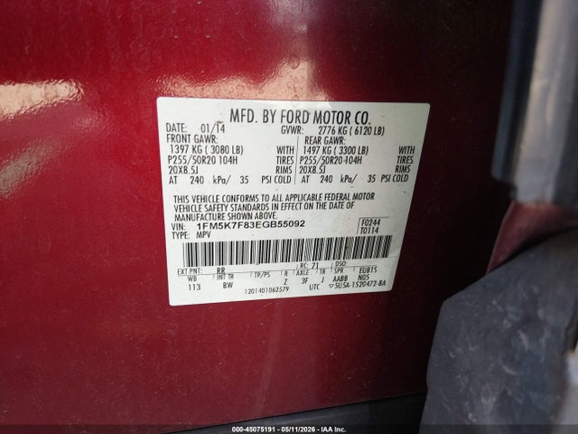 Продаж на аукціоні авто 2014 Ford Explorer Limited, vin: 1FM5K7F83EGB55092, номер лоту: 45075191