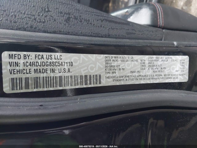 Продажа на аукционе авто 2025 Dodge Durango Gt Awd, vin: 1C4RDJDG8SC547110, номер лота: 45075219
