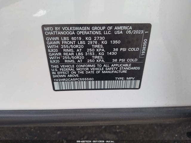 Продаж на аукціоні авто 2023 Volkswagen Atlas 3.6l V6 Se W/technology, vin: 1V2HR2CA5PC555560, номер лоту: 45075224