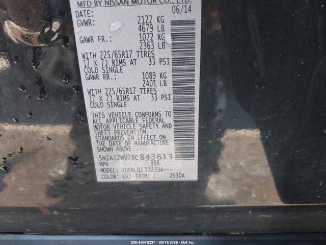 Продаж на аукціоні авто 2014 Nissan Rogue Sv, vin: 5N1AT2MV7EC843613, номер лоту: 45075237