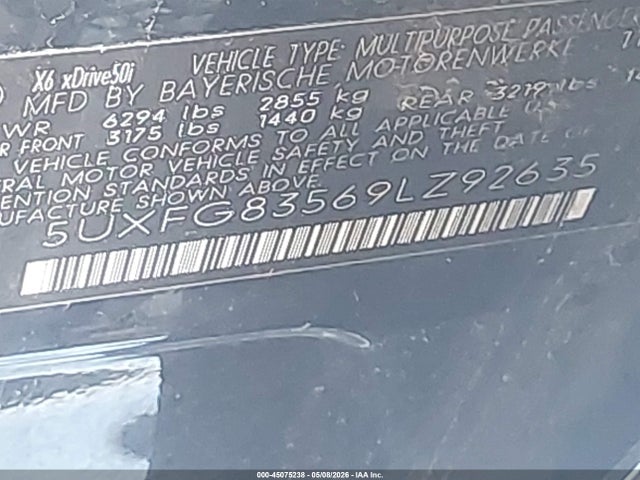 Продаж на аукціоні авто 2009 Bmw X6 Xdrive50i, vin: 5UXFG83569LZ92635, номер лоту: 45075238