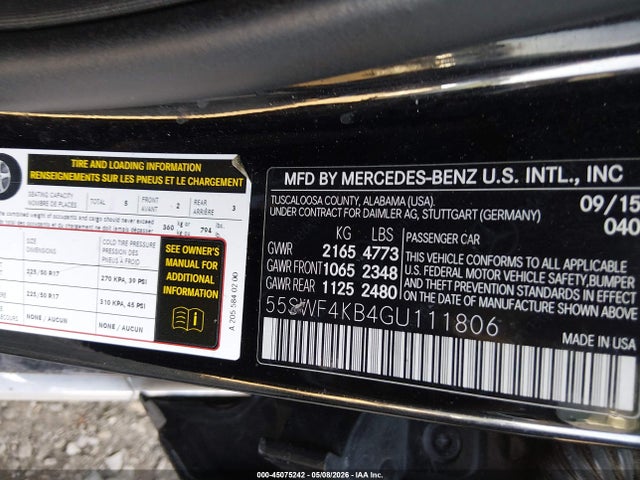 Aukcja sprzedaży 2016 Mercedes-benz C-class C 300, vin: 55SWF4KB4GU111806, numer aukcji: 45075242