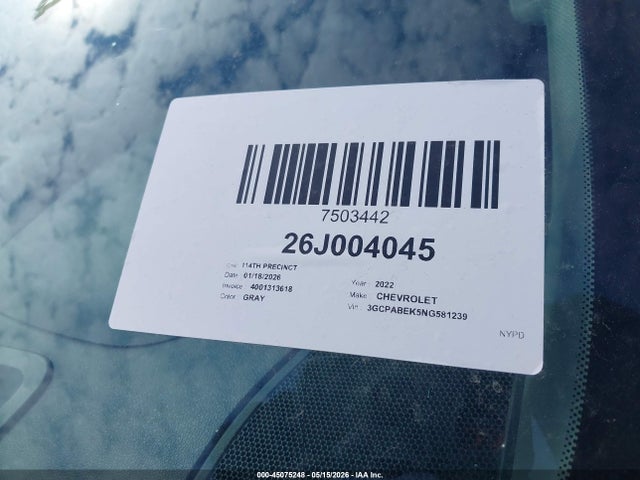Продаж на аукціоні авто 2022 Chevrolet Silverado 1500 2wd  Short Bed Custom, vin: 3GCPABEK5NG581239, номер лоту: 45075248