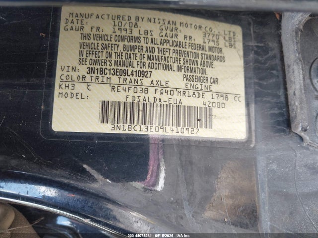 Продажа на аукционе авто 2009 Nissan Versa 1.8s, vin: 3N1BC13E09L410927, номер лота: 45075281