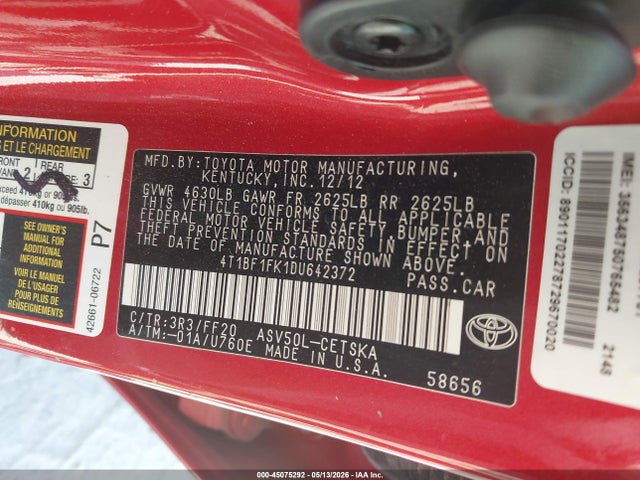 Продажа на аукционе авто 2013 Toyota Camry Se, vin: 4T1BF1FK1DU642372, номер лота: 45075292