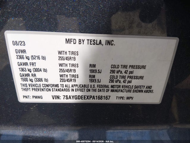 Продажа на аукционе авто 2023 Tesla Model Y Awd/long Range Dual Motor All-wheel Drive, vin: 7SAYGDEEXPA168167, номер лота: 45075294