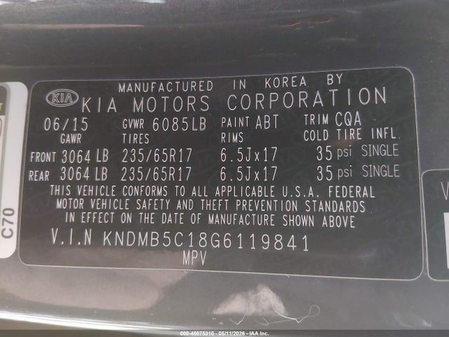 Aukcja sprzedaży 2016 Kia Sedona Lx, vin: KNDMB5C18G6119841, numer aukcji: 45075310