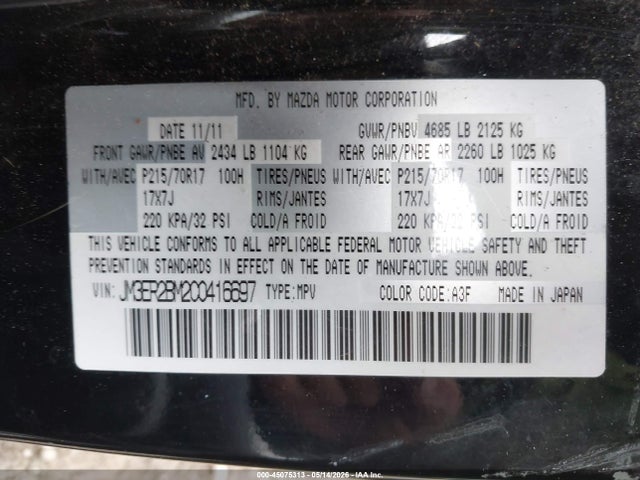45075313 :رقم المزاد ، JM3ER2BM2C0416697 vin ، 2012 Mazda Cx-7 I Sport مزاد بيع