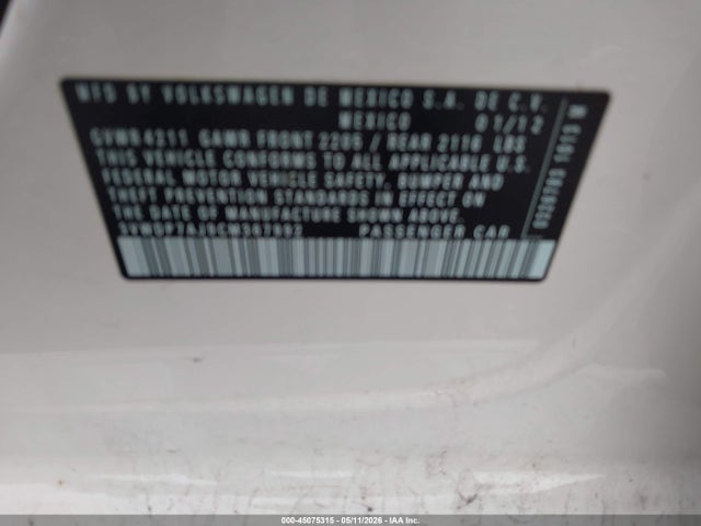 Продаж на аукціоні авто 2012 Volkswagen Jetta 2.5l Se, vin: 3VWDP7AJ9CM367992, номер лоту: 45075315