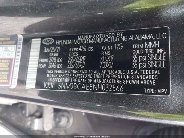 Продажа на аукционе авто 2022 Hyundai Tucson Sel, vin: 5NMJBCAE8NH032566, номер лота: 45075323