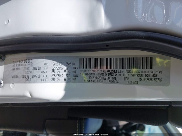 45075328 :رقم المزاد ، 1C4PJMCS0GW322144 vin ، 2016 Jeep Cherokee Latitude مزاد بيع