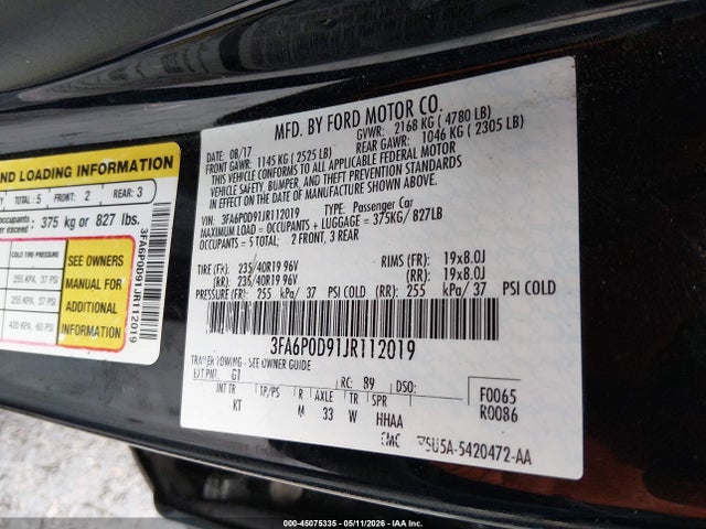 Aukcja sprzedaży 2018 Ford Fusion Titanium, vin: 3FA6P0D91JR112019, numer aukcji: 45075335
