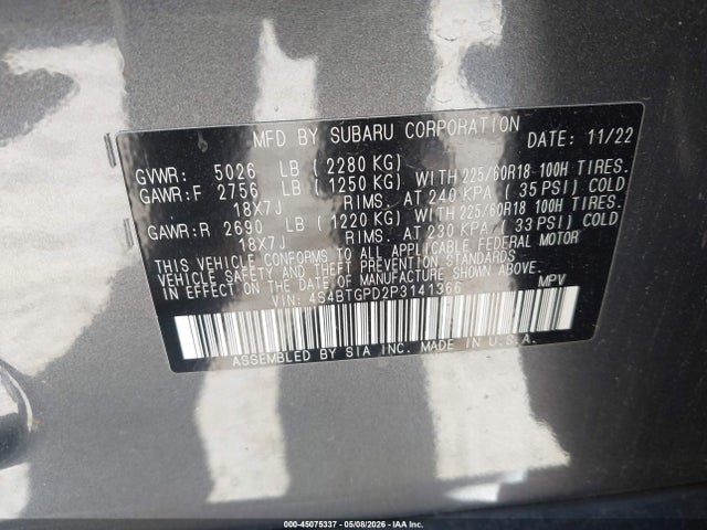 2023 Subaru Outback Touring Xt მანქანა იყიდება აუქციონზე, vin: 4S4BTGPD2P3141366, აუქციონის ნომერი: 45075337