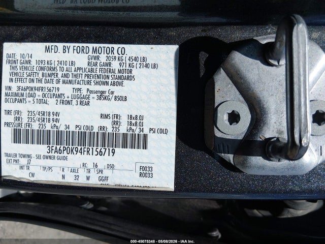 Продаж на аукціоні авто 2015 Ford Fusion Titanium, vin: 3FA6P0K94FR156719, номер лоту: 45075348
