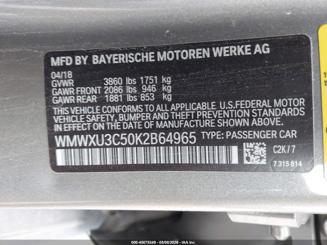 2019 Mini Hardtop Cooper S მანქანა იყიდება აუქციონზე, vin: WMWXU3C50K2B64965, აუქციონის ნომერი: 45075349
