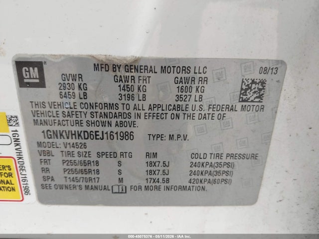 Chevrolet Traverse 2lt 2014 1GNKVHKD6EJ161986 Image 9