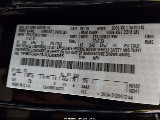 1FMCU0F73JUD08355 Ford ESCAPE S
