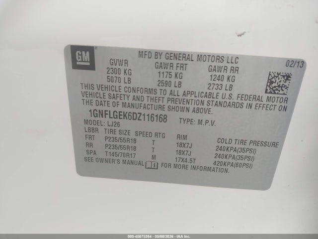 Продажа на аукционе авто 2013 Chevrolet Equinox Ltz, vin: 1GNFLGEK6DZ116168, номер лота: 45075384