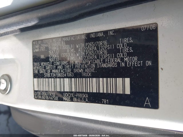 Aukcja sprzedaży 2006 Toyota Tundra Sr5 V8, vin: 5TBET34196S541063, numer aukcji: 45075406