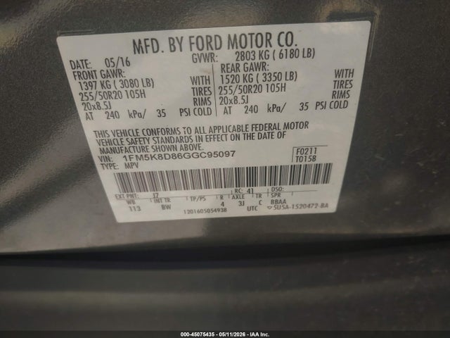 Ford EXPLORER XLT 2016 1FM5K8D86GGC95097 Image 9