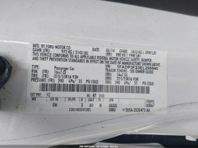 Aukcja sprzedaży 2014 Ford Focus Se, vin: 1FADP3F23EL295940, numer aukcji: 45075445