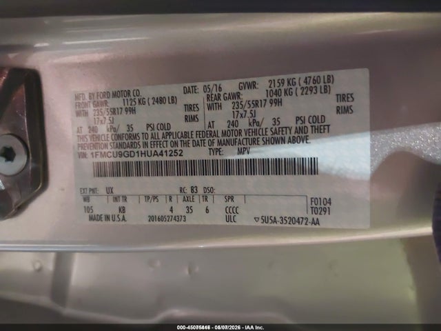 Aukcja sprzedaży 2017 Ford Escape Se, vin: 1FMCU9GD1HUA41252, numer aukcji: 45075446