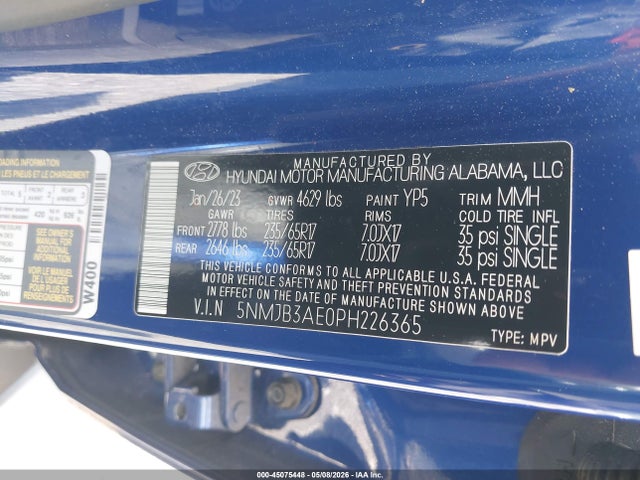 Aukcja sprzedaży 2023 Hyundai Tucson Sel, vin: 5NMJB3AE0PH226365, numer aukcji: 45075448