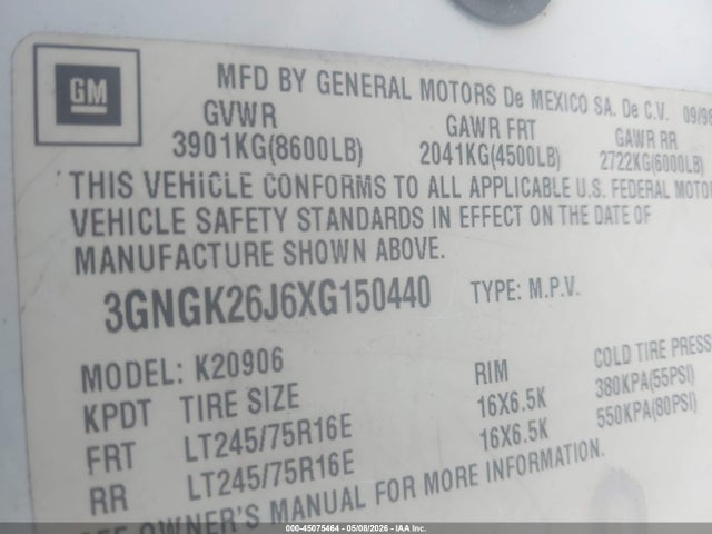 45075464 :رقم المزاد ، 3GNGK26J6XG150440 vin ، 1999 Chevrolet Suburban 2500 مزاد بيع