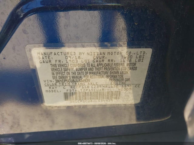45075473 :رقم المزاد ، 3N1CP5CU8JL534939 vin ، 2018 Nissan Kicks Sr مزاد بيع