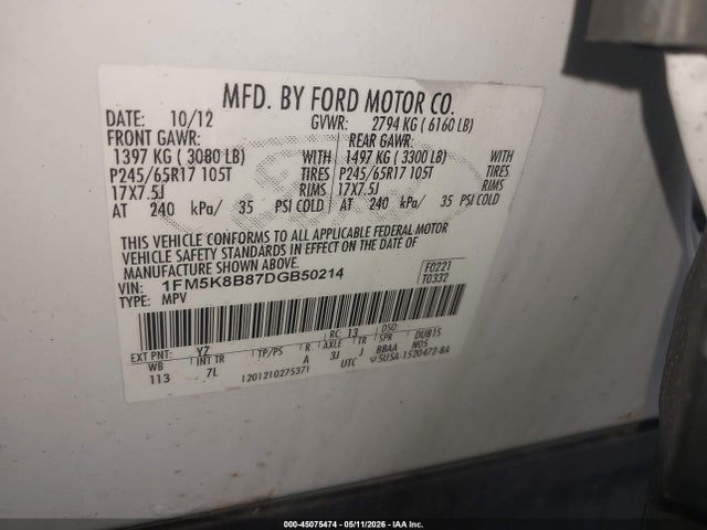 Aukcja sprzedaży 2013 Ford Explorer, vin: 1FM5K8B87DGB50214, numer aukcji: 45075474