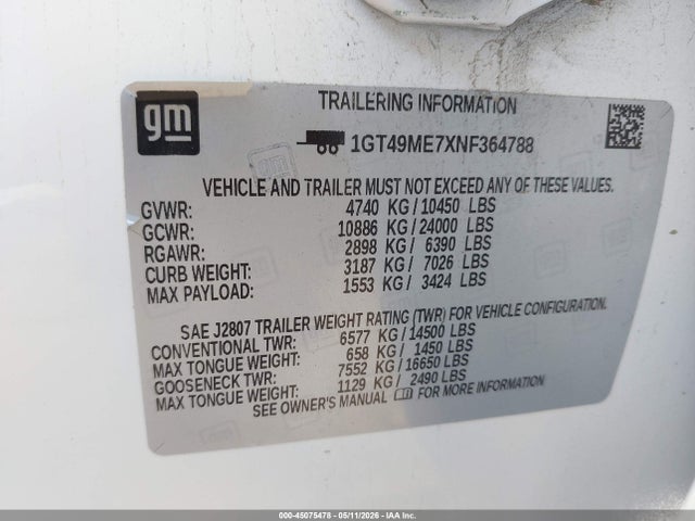 Aukcja sprzedaży 2022 Gmc Sierra 2500hd 4wd  Standard Bed Sle, vin: 1GT49ME7XNF364788, numer aukcji: 45075478