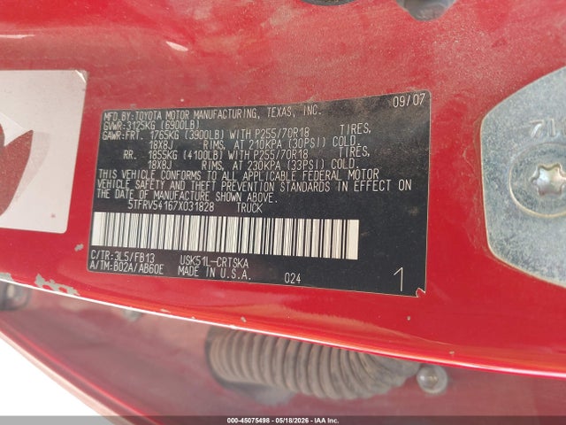 Aukcja sprzedaży 2007 Toyota Tundra Sr5 V8, vin: 5TFRV54167X031828, numer aukcji: 45075498